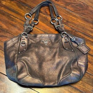 Prada Metallic Shimmering Bronze Brown Leather Shoulder Bag